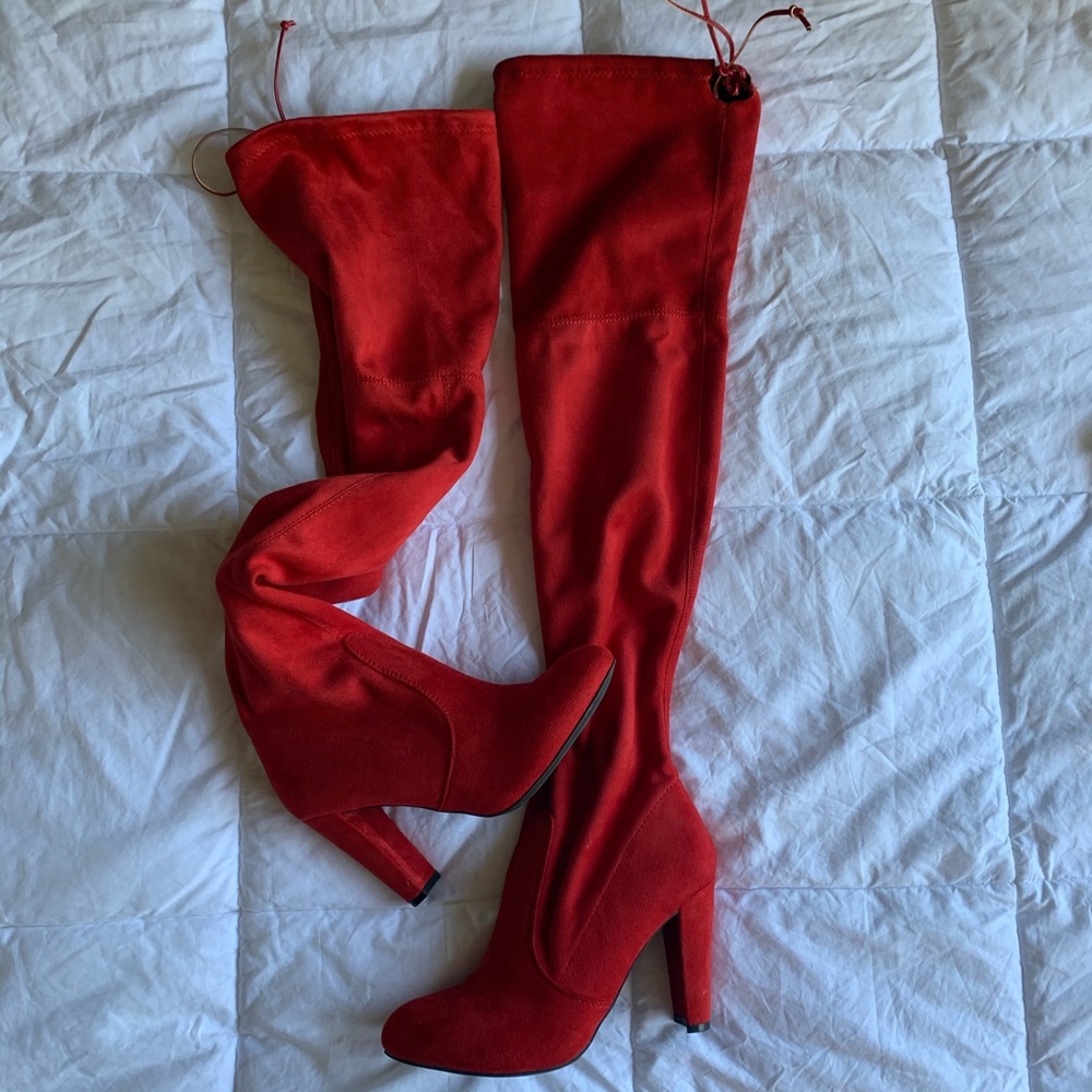 Red over the knee heels